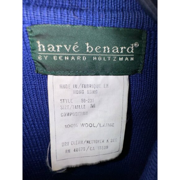 Harvé Benard Vintage Wool‎ Blazer Sweater Blue Medium Embroidered Crest College - Picture 3 of 7